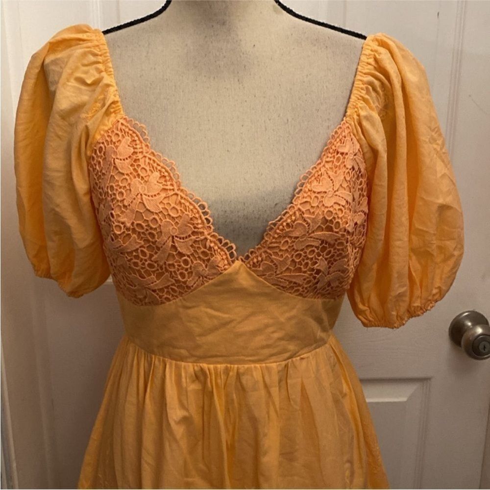 Indian 100% cotton Elegant Orange Lace Trim Dress, M - Picture 5 of 14